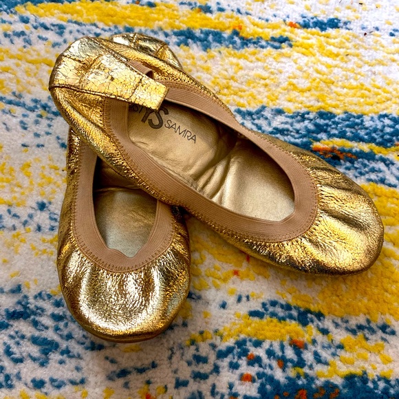 Yosi Samra Gold Leather Flats